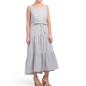 Max Studio Linen Stripe Maxi Dress Sleeveless Tiered M